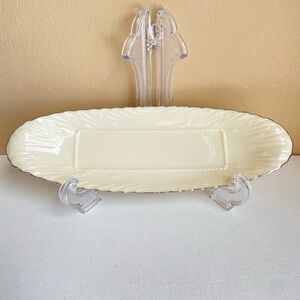 Lenox USA open butter tray dish with platinum trim and textured pattern 9 inches